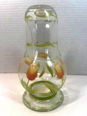 Princess House Cottage Tulip Hand-Painted Crystal Carafe & Tumbler Set Romania N